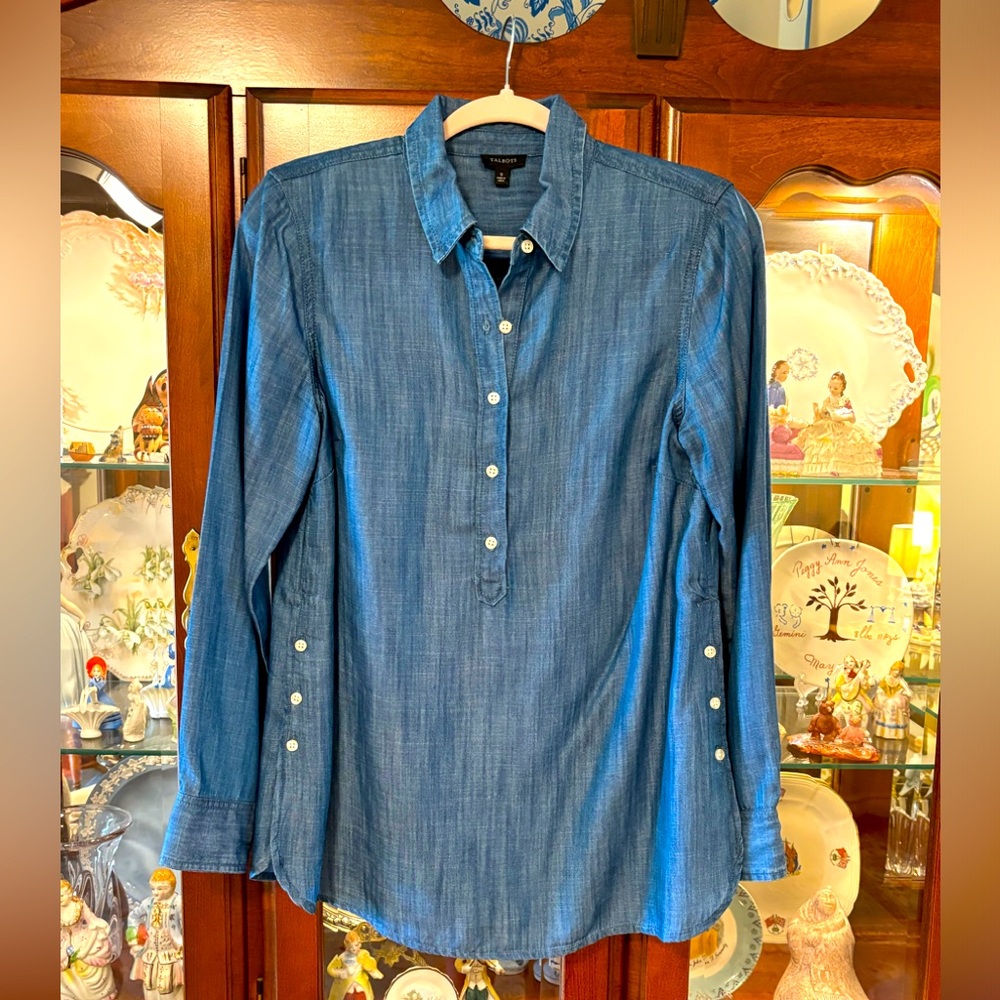 Talbots Button Detail Tencel Chambray Popover Tunic Top